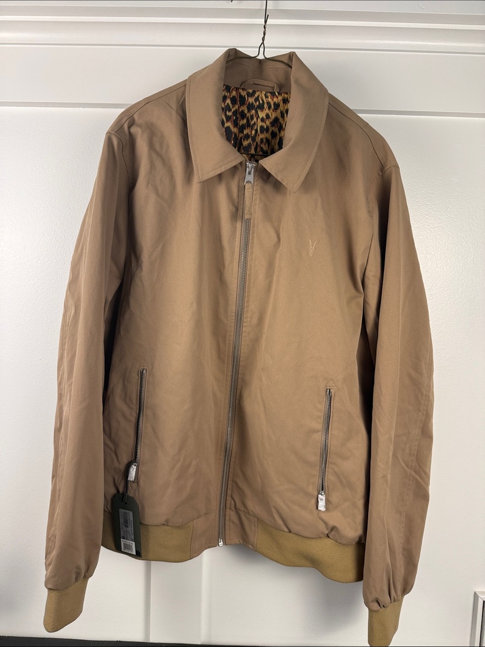 All saints Men's Lightweight Sand Brown Bomber Jacket size L NWT